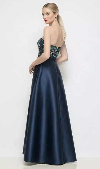 Dessy Collection 3203MFS  Strapless Mosaic Floral Sequin & Navy Satin Maxi Dress #2 default backface vertical thumbnail