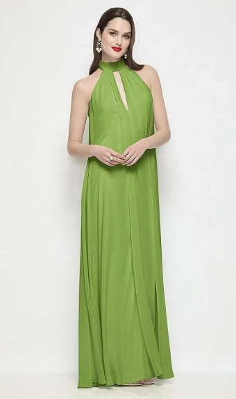 Dessy Collection 3205  Slip-On Shirred Chiffon Trapeze Halter Dress #1 frontface vertical thumbnail