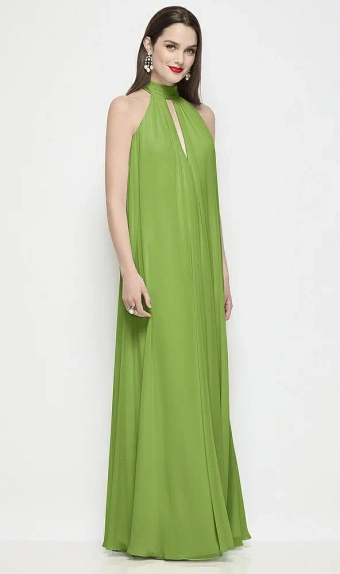 Dessy Collection 3205  Slip-On Shirred Chiffon Trapeze Halter Dress #0 default frontface vertical thumbnail