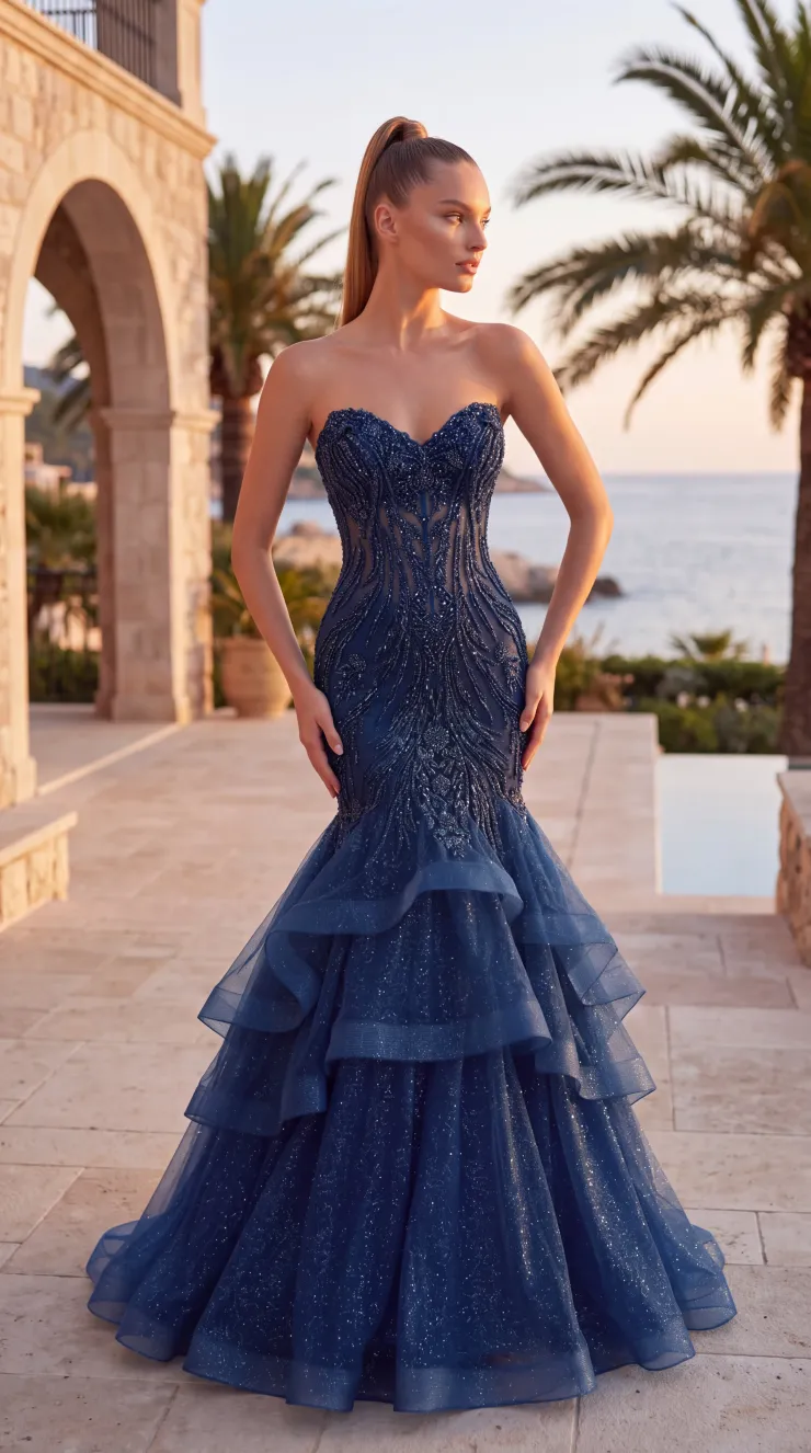 Jasz Couture Style #8076 #1 Navy frontface vertical picture