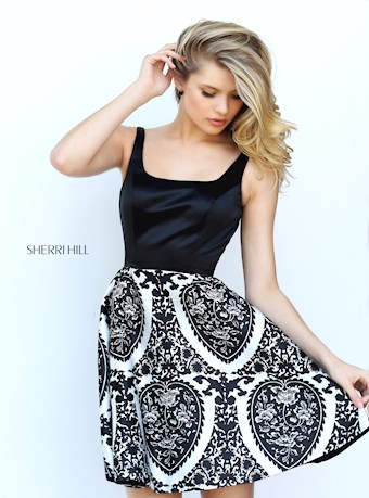 Sherri Hill S50727 #0 default Black/Ivory Print frontface vertical thumbnail