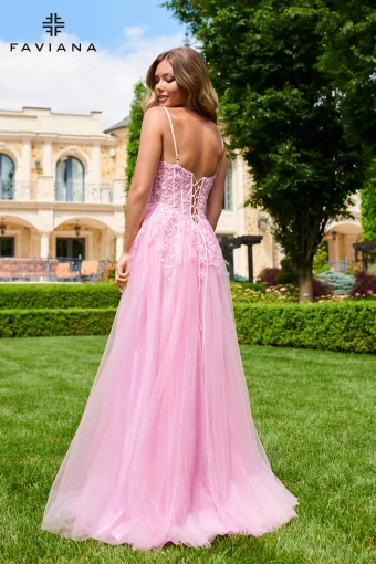 Faviana 11230 Sparkle Tulle Corset Gown With Floral Appliqué #5 default Cotton Candy Pink backface vertical thumbnail