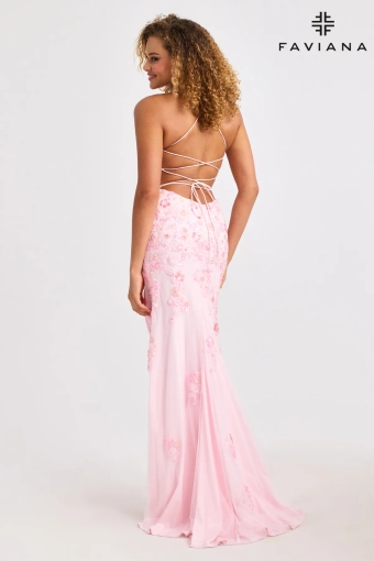 Faviana 11251 Long V-Neck Dress With Floral Beaded Appliqué #5 backface vertical thumbnail
