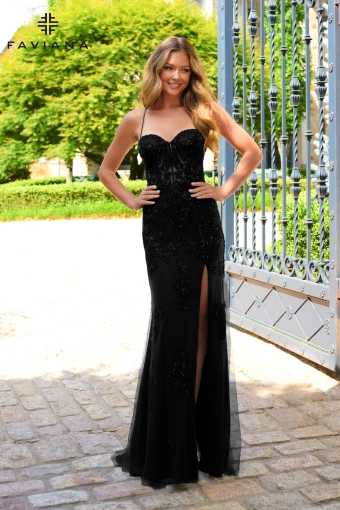 Faviana 11255 Sweetheart Beaded Tulle Corset Dress With Lace-Up Back #3 frontface vertical thumbnail