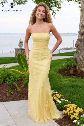 Faviana Prom Dresses Style #11627 #1 Light Yellow frontface vertical thumbnail