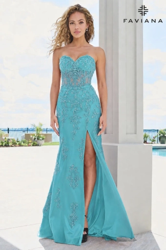 Faviana Prom Dresses Style #11654 #1 Dark Pacific Blue frontface vertical thumbnail