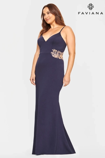 Faviana Prom Dresses Style #9540 #1 Navy/Gold frontface vertical thumbnail