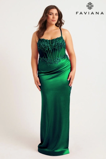 Faviana 9592 Plus Size Satin Corset Dress With Exposed Boning And Beading #4 frontface vertical thumbnail