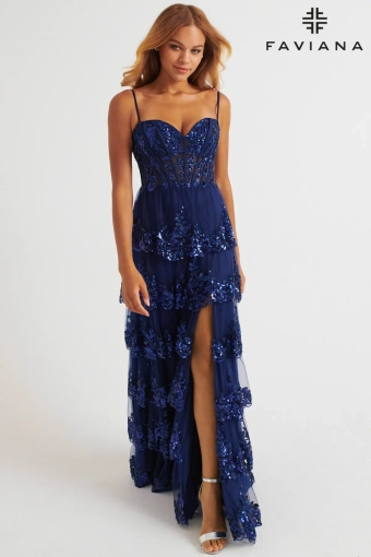 Faviana Prom Dresses Style #E11087 #1 Navy frontface vertical thumbnail