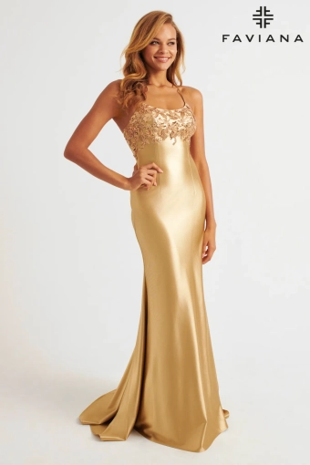 Faviana Prom Dresses Style #E11201 #3 Gold frontface vertical thumbnail