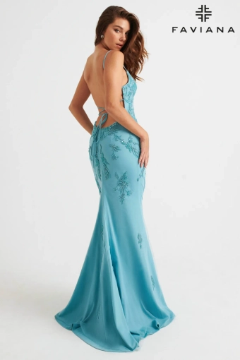Faviana Prom Dresses Style #S10633 #18 Pacific Blue backface vertical thumbnail