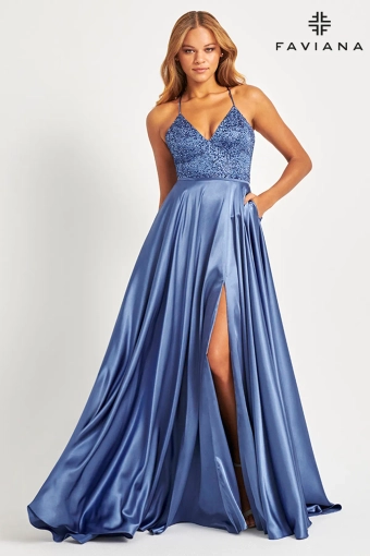Faviana Prom Dresses Style #S10870 #6 Steel Blue frontface vertical thumbnail