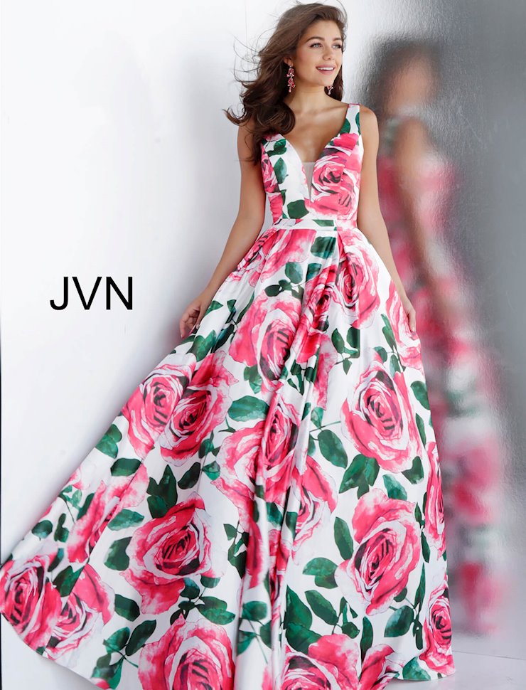 Flowy Strapless Printed Prom Dresses