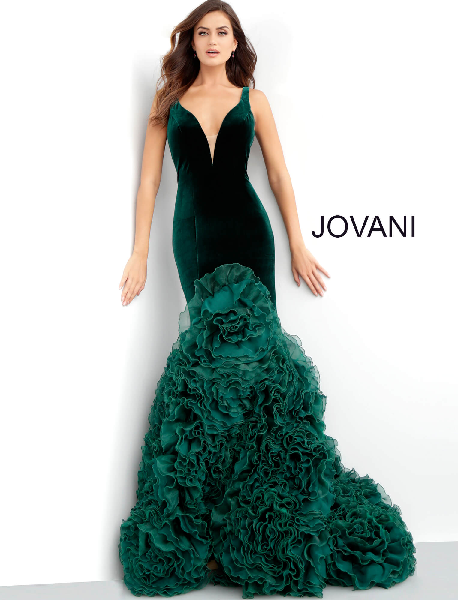 open lace back dress Jovani -42831 Backless Sequin Halter Prom Dress with High Slit main image 0
