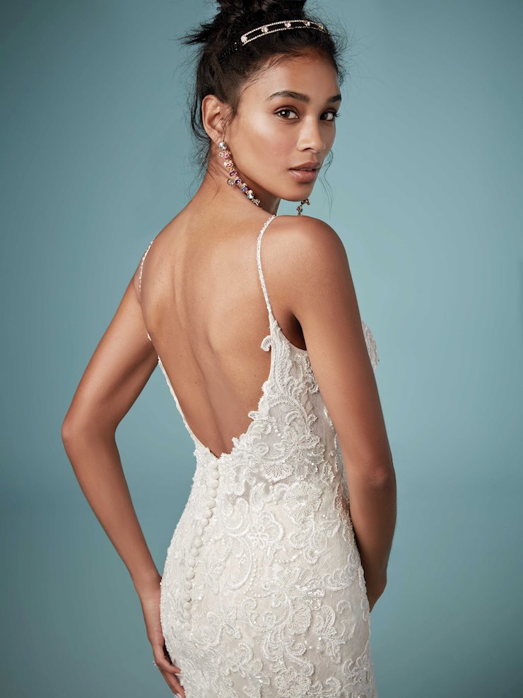 maggie sottero backless wedding dress White Spaghetti Straps Backless Long Wedding Dress with Lace, Diamond White / 18 main image 0