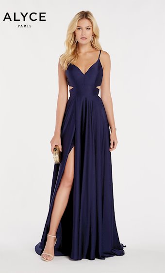 Alyce Paris 60453  A-Line Prom Dress with V-Neck, Side Cutouts, and Slit #3 frontface vertical thumbnail