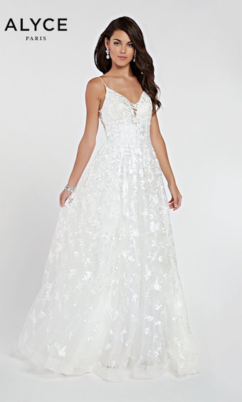 Alyce Paris 7012  Floral Lace A-Line Wedding Dress with V-Neck #3 frontface vertical thumbnail