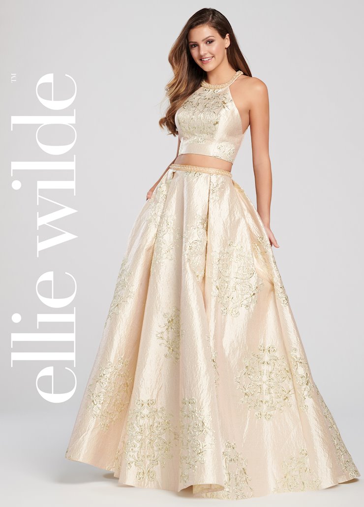 gold muslim wedding dress Ellie Wilde Bright Prom Dress EW34120 main image 1