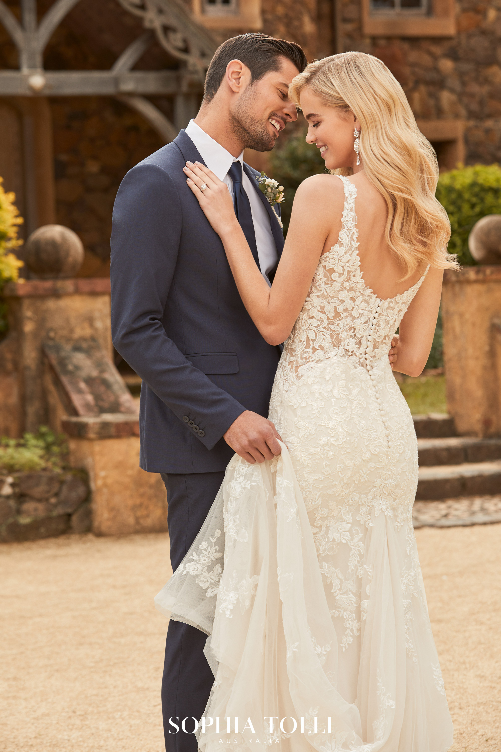 Floral Lace Wedding Dress With Sheer Train Sophia Tolli