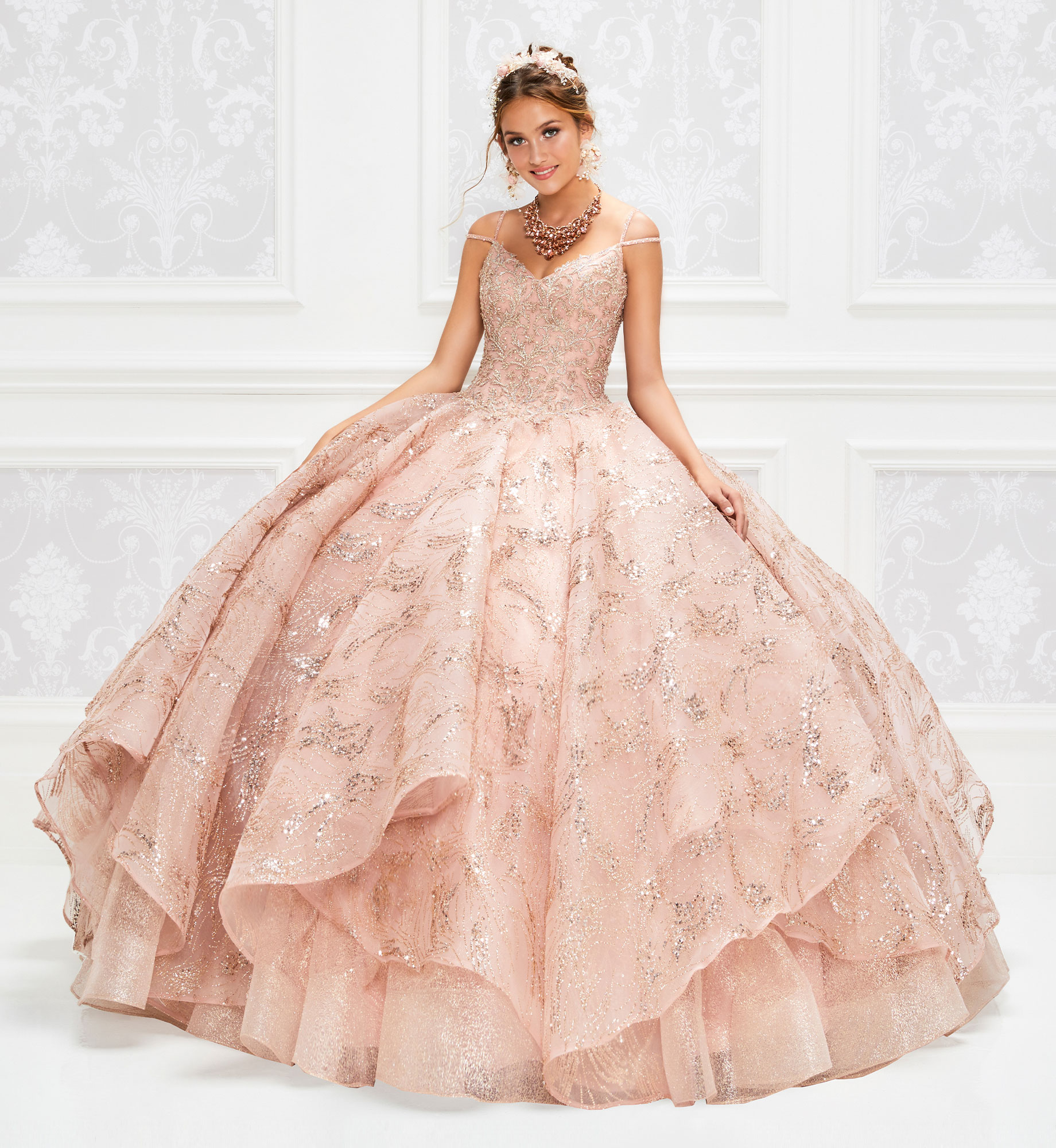 pink gold dress quinceanera