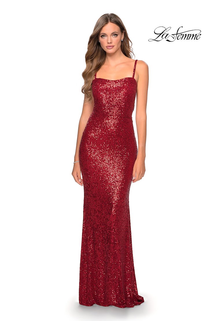 open lace back dress La Femme - 28949 Sequined Off-Shoulder Junior Prom Sheath Gown 18w / Royal Blue