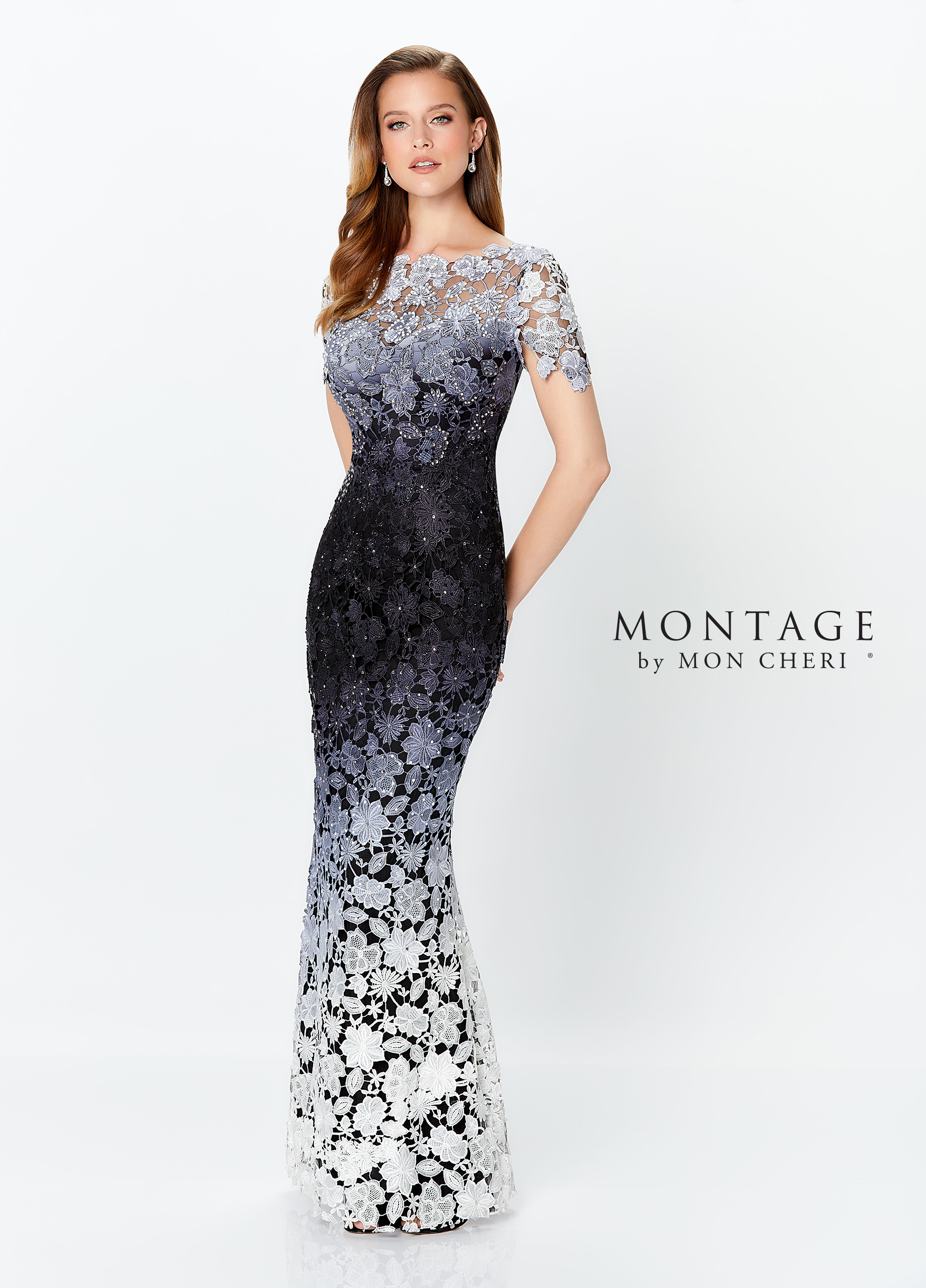montage dresses Montage by Mon Cheri M532 - Cap Sleeve Evening Gown with Slit 20 / Taupe