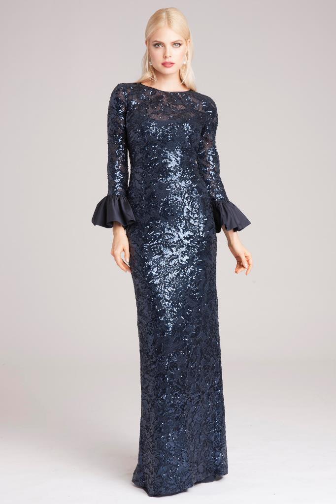 teri jon sequin dress Teri Jon Floral Sequin Embroidered Tulle Strapless Dress