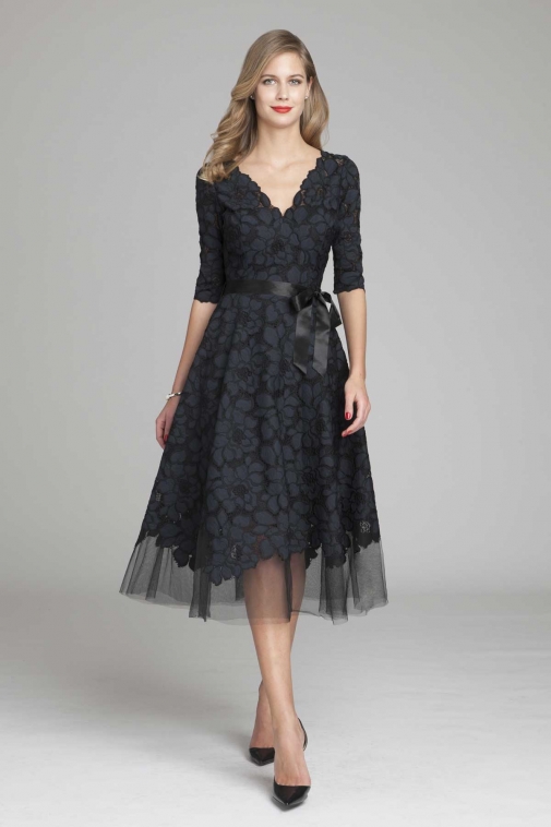 sachin and babi light blue dress Teri Jon Jacquard Portrait Ruched Neckline Gown- Navy/Black  By Request