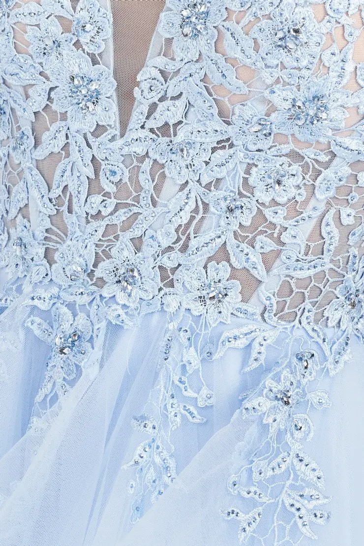 EW122080 Embroidered Lace Ball Gown w/ Semi-Sheer Details #8 Light Blue vertical cropped picture