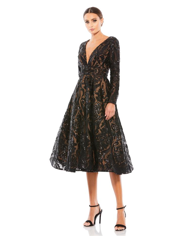 ☆Mac Duggal☆  パフスリーブ Vネック ドレス MAC DUGGAL プリーツ Vネック ロングドレス 3色