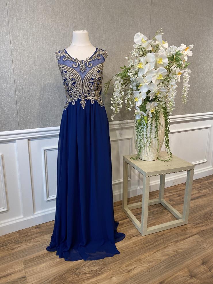 slim fit dress slacks Plunging Neck Royal Blue Sequin Mermaid Prom Dress, Dress + Gloves main image 0