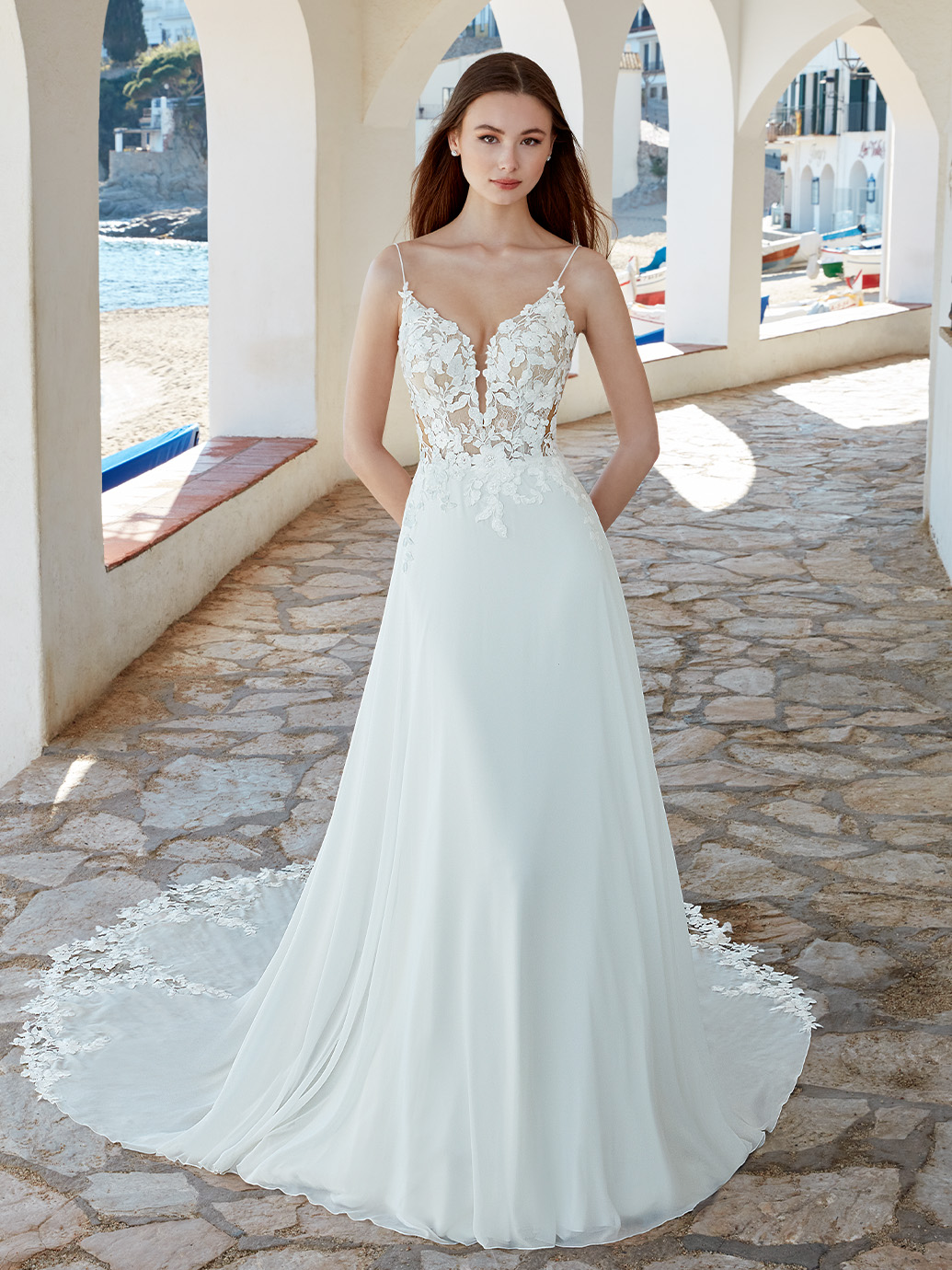 wedding dress designer enzoani Love by Enzoani DOREEN Wedding Dress | Clean Lines Sheath with Cowl Back