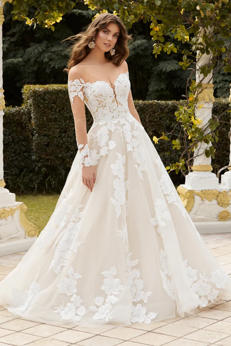 Affordable Long Sleeves  Scalloped Hemline Wedding Dress