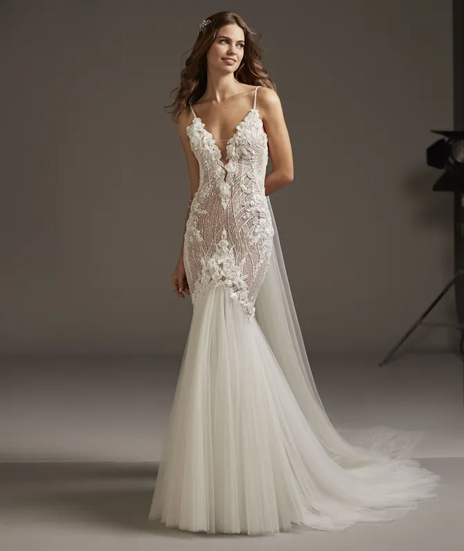 galatea embroidered v-neck tulle wedding dress Romantic Sleeveless V-Neck A Line Wedding Dress with Embroidery main image 0
