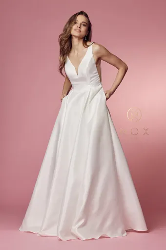 Nox Anabel E156W  Elegant A-line Wedding Dress with V-neck #4 White vertical thumbnail