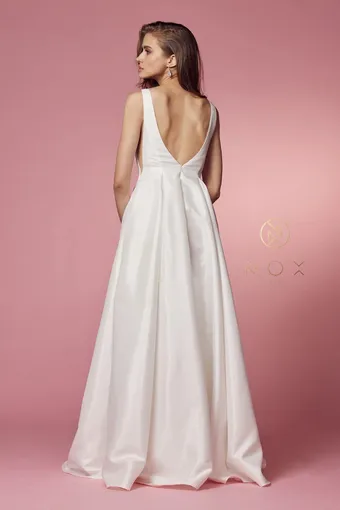 Nox Anabel E156W  Elegant A-line Wedding Dress with V-neck #5 White vertical thumbnail