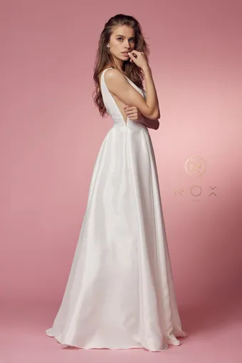 Nox Anabel E156W  Elegant A-line Wedding Dress with V-neck #7 White vertical thumbnail