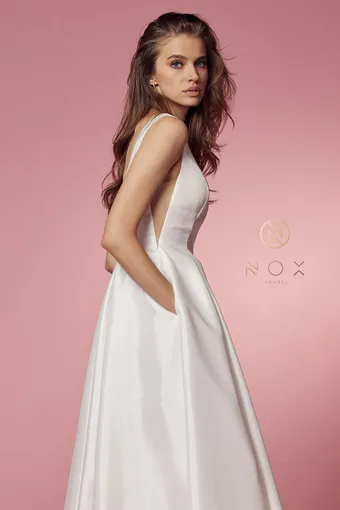 Nox Anabel E156W  Elegant A-line Wedding Dress with V-neck #8 White vertical thumbnail