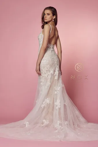 Nox Anabel H493  Mermaid Wedding Dress with V-neck Lace Appliques #7 vertical thumbnail