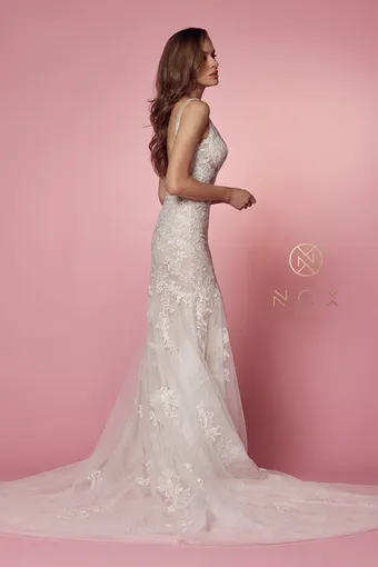 Nox Anabel H493  Mermaid Wedding Dress with V-neck Lace Appliques #5 vertical thumbnail
