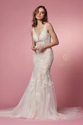 Nox Anabel H493  Mermaid Wedding Dress with V-neck Lace Appliques #10 vertical thumbnail