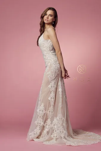Nox Anabel H494  Elegant Fit-and-Flare Wedding Dress with Lace Overlay #8 vertical thumbnail