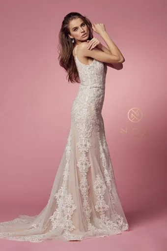 Nox Anabel H494  Elegant Fit-and-Flare Wedding Dress with Lace Overlay #6 vertical thumbnail