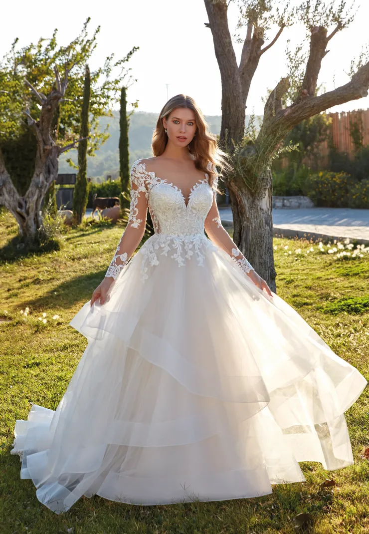 ERADIE エラディエ Flocked Tulle Lace Dress Eddy K Italia | Brooke's Bridal and Ball - Heather | Brooke's