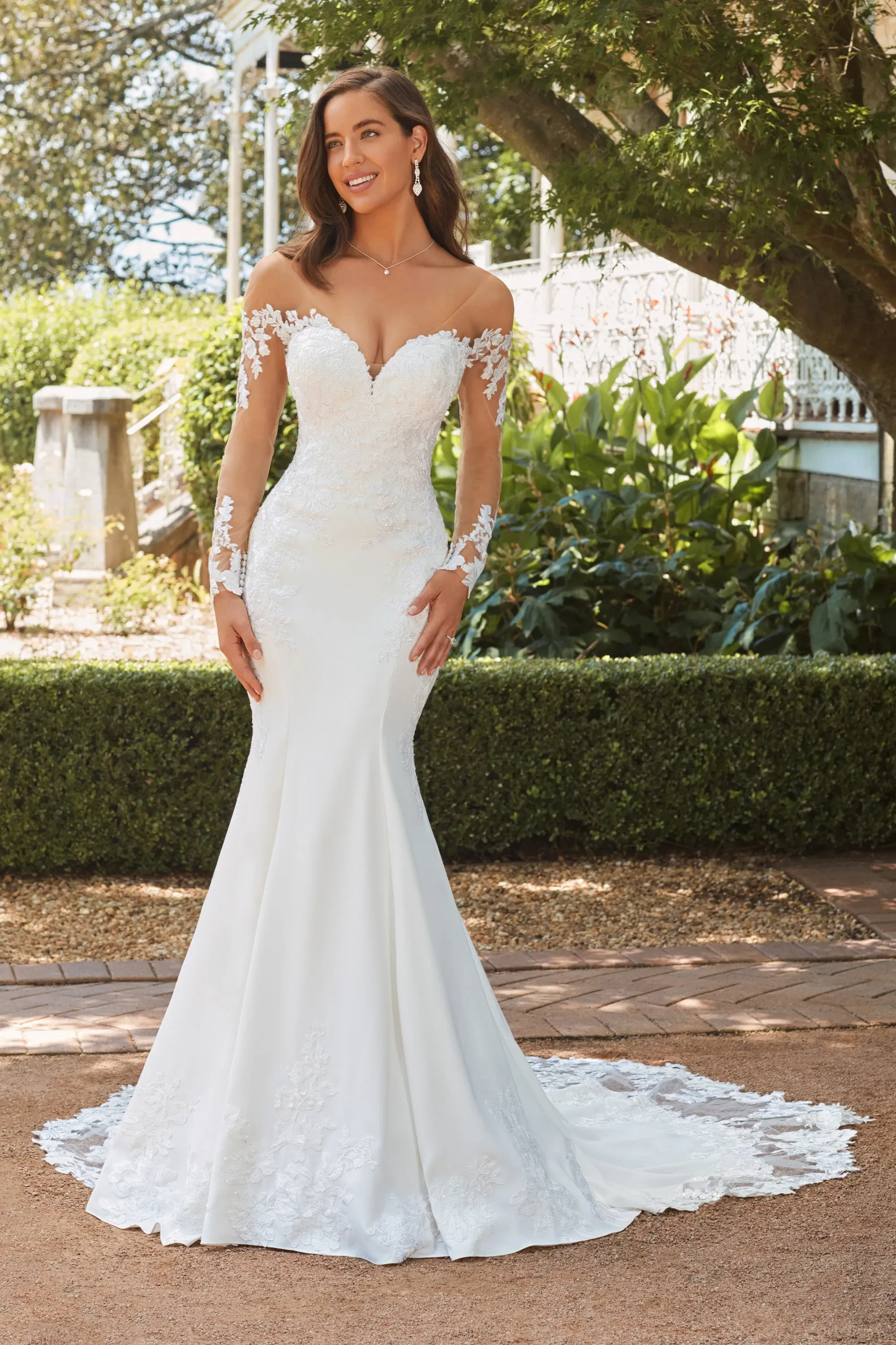 Dramatic Long Sleeve Wedding Dress with Laser Cut Train Sophia Tolli