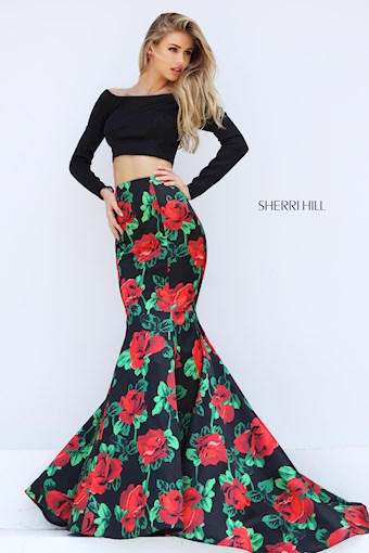 Sherri Hill 50584 #3 Black/Red Print vertical thumbnail