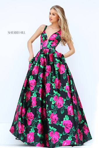 Sherri Hill 50598 #0 default Black/Fuchsia Print frontface vertical thumbnail