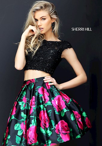 Sherri Hill 50603 #2 Black/Fuchsia Print vertical thumbnail