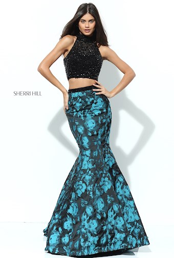 Sherri Hill 50674 #2 Black/Aqua vertical thumbnail