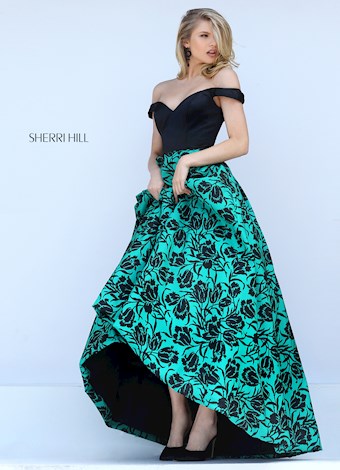 Sherri Hill 50714 #10 Black/Emerald Print vertical thumbnail